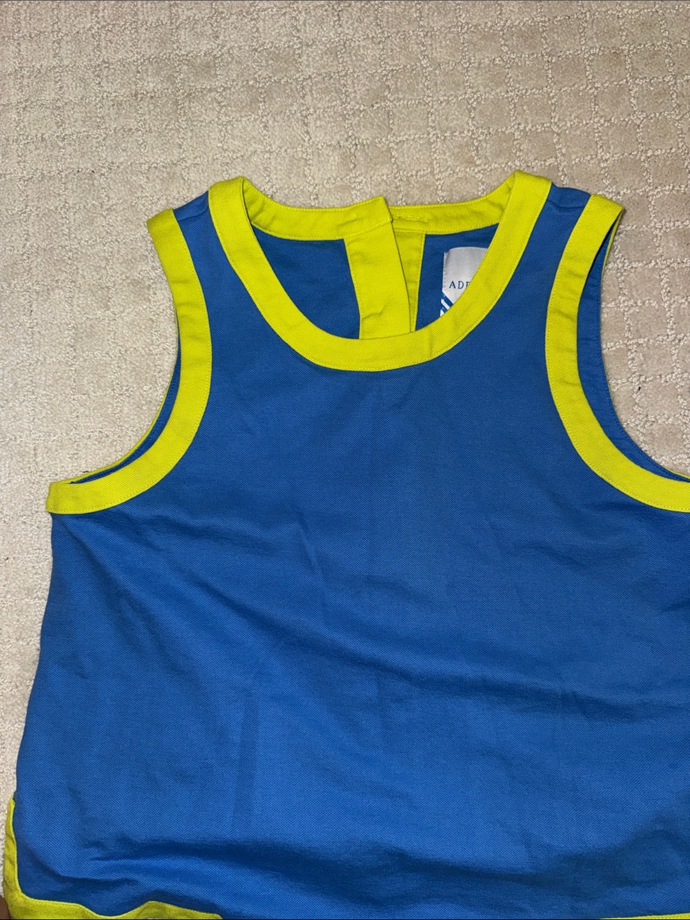 Addison Bay Blue Sporty Lennon Tank Top w Lime Yellow Trim